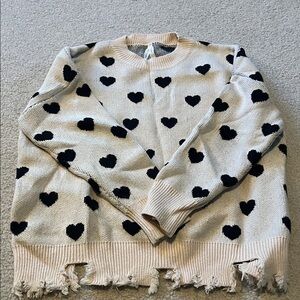 Heart Patterned Cream and Black Sweater